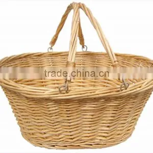 Traditional Wicker Shopping Basket With Folding Handles - LARGE NATURAL thumbnail-1