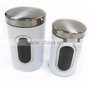 3 Pieces White Stainless Steel Window Storage Canister Set thumbnail-5
