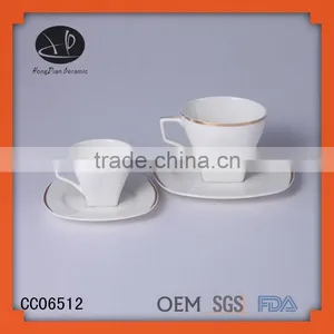 Tea Cup Tea Set White Ceramic Coffee Cup and Saucer With Golden Rim,gold Rim Ceramic Square Cup and Saucer thumbnail-1