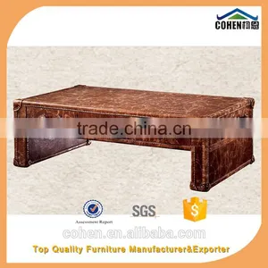 Jane European Style Cheap Living Room Furniture Design Center Table Trunk With Genuine Leather Covered thumbnail-1