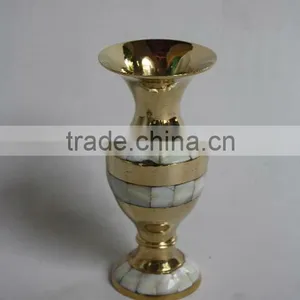 Mother of Pearl Mosaic on Metal Vase Made in Brass thumbnail-1