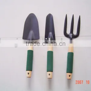3pcs Wood Handle Garden Trowel Set,soft PVC Grip thumbnail-1