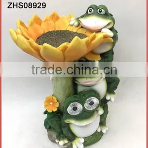 Fancy Three Cute Frogs Sunflower With Bird Bath Tub Solar Torch Light thumbnail-1