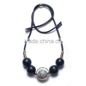Chunky Rubber Beads Leather Necklace Choker Leather Necklace Geometric Necklace thumbnail-6