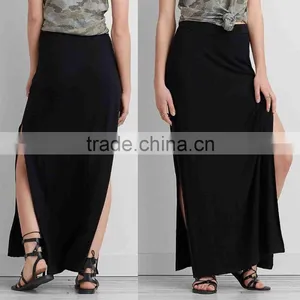 Latest Skirt Design Pictures Women Fashion Plain Dyed Cotton Solid Black Slit Maxi Skirts Women Long Maxi Skirts thumbnail-1