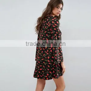 2017 Summer V Neck Long Sleeve Floral Printed Women Dresses Oem Dress HSd9021 thumbnail-2