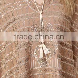 New Arrival Ladies Fashion Design Elegant Winter/Autumn Tan Colour Dolman/ Cape/Shawl Coat With Fringing and Beading for Women thumbnail-5