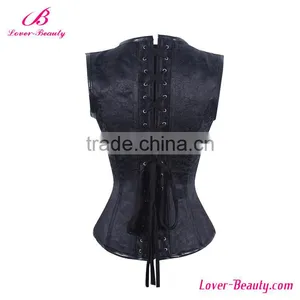 Gothic Black 12 Steel Boned Slim Waist Corset Wholesale thumbnail-2