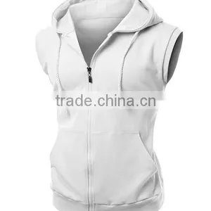 OEM New Design Cotton Plain Wholesale Sleeveless Hoodie Women Vest With Pocket thumbnail-2