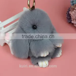 100% Real Genuine Rex Rabbit Furs Keychain Pendant Bag Car Charm Tag Cute Mini Rabbit Toy Doll Real Fur Monster Charms thumbnail-3