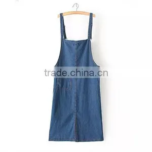 EY0606A Europe and America Women Fashion Pure Color Easy Cowboy Braces Skirt thumbnail-1