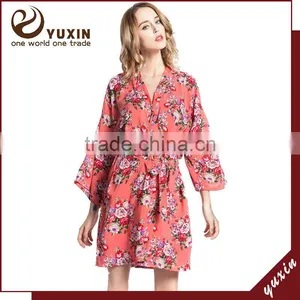 Sleeping Robe for Women Floral Pattern Wedding Bride Cotton Robe FR0024 thumbnail-1
