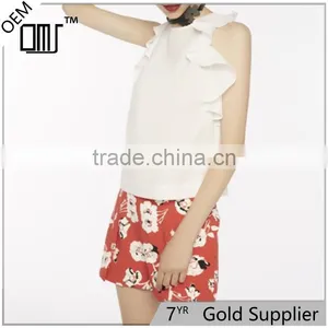 Factory Direct Sales 100% Cotton Soft White Sleeveless Ruffled Blouse thumbnail-1