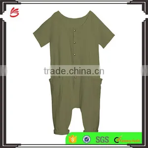 2017 Wholesale Kids Clothes Children Buttoned Jumpsuit Olive Green Baby Clothes Set Summer thumbnail-1