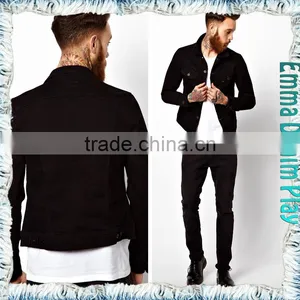 Mens Casual Slim Black Denim Vogue Short Coats With Copper Button thumbnail-2