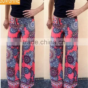 Bohemian Vintage Women Loose Floral Print Long Wide Leg Palazzo Pants thumbnail-6