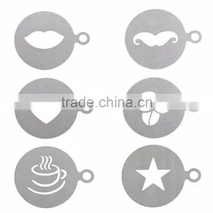 Amazon Hotting Eco-Friendly Cafe Foam Coffee Tools Durable Stainless Steel Coffee Templates Barista Stencils thumbnail-3