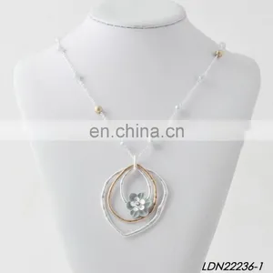Vintage Mixed Metal Silver and Gold Concentric Circle Flower Pendant Charm Beaded Necklace for Fashion Women thumbnail-1
