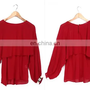 Wholesale Long Sleeve Fake Two Piece Lady Chiffon Top And Blouse thumbnail-3