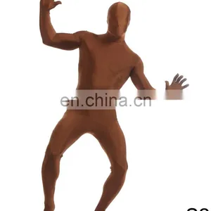 New Unisex Adult Coffee Second Skin Morph Suits Hood Full Body Zentai Costume thumbnail-1