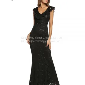 Ruffled V-neck High Waist Sheath Lace Mermaid Dress thumbnail-4