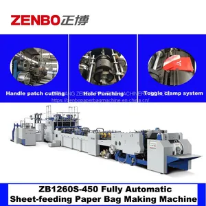 ZB1260S Fully Automatic Sheet Fed Shopping Gift Garment Paper Bag Sack Making Machine With Twisted Handle thumbnail-1