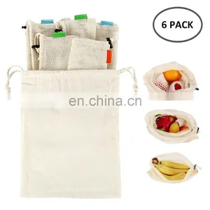 Cotton Canvas Mesh Storage Drawstring Washable Shopping Tote Bag thumbnail-1