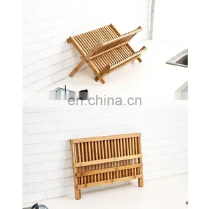 Foldable Bamboo 2-Tier Dish Drying Rack Space-Saving Kitchen Countertop Plate Drainer thumbnail-3