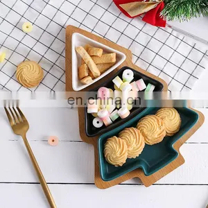 2022 Christmas Tree Decorative Dry Fruit Snack Tray Restaurant Dessert Bamboo Tray Wooden Serving Ceramic Plate thumbnail-3