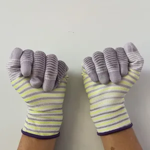 Zebra Wave White&purple&yellow Polyester 13 Gauge Knitted pu Palm Coated Anti-static Safety Work Gloves for Light Industrial Workers thumbnail-4