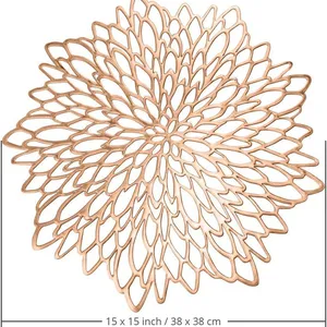 Metallic Placemats Set of 6 Gold Leaf Round Placemats Non-Slip Wipeable Table Mats for Dinner,Party,Wedding Accent Centerpiece thumbnail-3