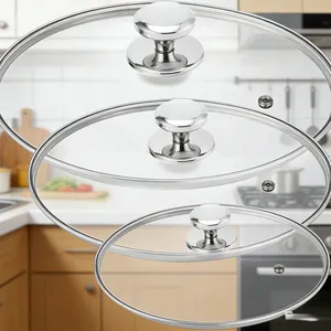Eco Friendly Tempered Glass Pot Cover OEM ODM Heat Resistant Universal Kitchen Cookware Lid With Stainless Steel Edge thumbnail-1