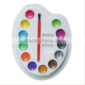 12 COLORS METALLIC WATER COLOR DAMP DRY WITH A PAINTBRUSH AND PALETTE NON-TOXIC thumbnail-1