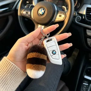 Raccoon Tail Fur Keychain thumbnail-1