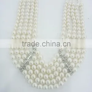 FASHION CHUNKY MULTI ROW STATEMENT PEARL NECKLACE EARRING SET thumbnail-2