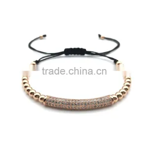 Colorful Adjustable Ladies Stainless Steel Beads Cubic Zircon Rose Gold Micro Pave Beads Bracelet Wholesale thumbnail-1