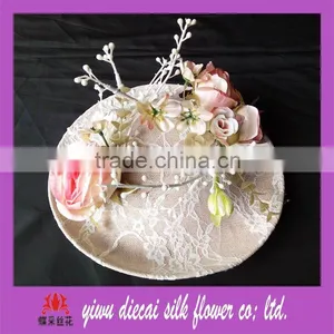 Artificial Rose Flower Lace Coverage Lady Sinamay Hat thumbnail-2