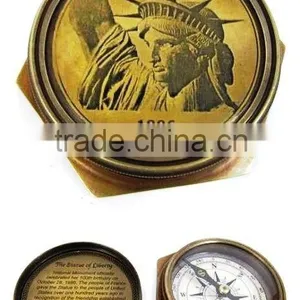 Brass Nautical Compass, Screw-On Lid, Hexagon Base, 13450 thumbnail-1