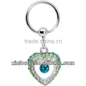 Aqua Gem Open Heart Dangle Captive Ring Body Jewelry BCR thumbnail-1