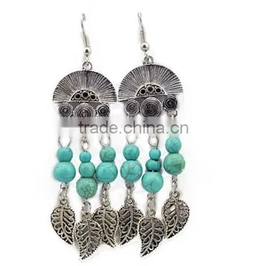 2016 Celebrity Design India Ethnic Style Leaf Tassels Pendant Turquoise Earrings thumbnail-5