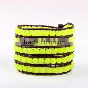 Newest Design Fashion Yellow Beads Charm Bracelet Women Jewelry 5 Coil Winding Leather Bracelet Bangles Jewelry Wholesale thumbnail-1