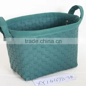 PP Weaving Oval Green Basket With Handle thumbnail-1