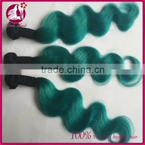 2016 Best Selling 100g Virgin Peruvian Body Wave 1b Teal Two Tone Ombre Colored Hair Weave Bundles thumbnail-1
