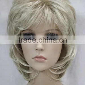 Light Blonde Mixed Short Curly Women Female Daily Full Wig N539 thumbnail-1