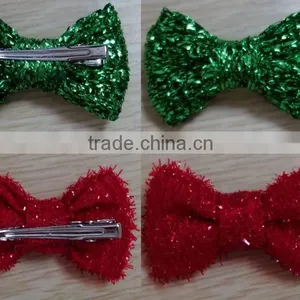 Christmas Shiny Fabric Bow Tie Hair Clips for Happy Human thumbnail-1