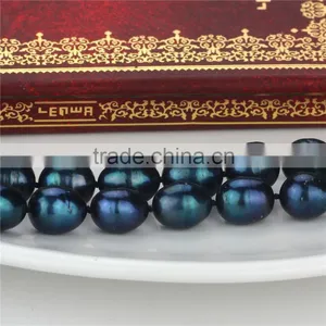Fashion Freshwater Pearl Necklace 11-12mm Peacock Blue Long Rice Pearl Necklace thumbnail-6