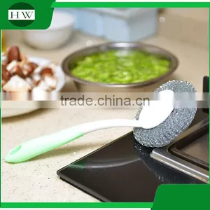 Mini Plastic Long Handle Hand Hanging Bowl Pot Dish Clean Cleaning Brush With Steel Ball thumbnail-4