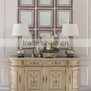 Hand Painted Classic Chest Of Drawers, Antique Living Room Cabinet With Veneer Top, Exquisite Wood Carved Curio Sideboard thumbnail-1