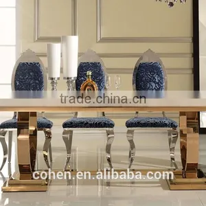 Contemporary Stainless Steel Legs Marble Luxury Dining Table, Marble Top Dining Table, Stone Dining Table AH6130 thumbnail-1