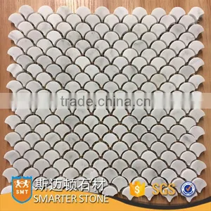 White Carrara Fish Scale Mosaic With Mesh Mounted Mosaic Tiles thumbnail-2